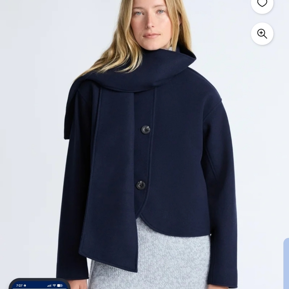 Free Assembly Faux Wool Jacket ! Coat With Scarf. Navy. S. SOLD OUT